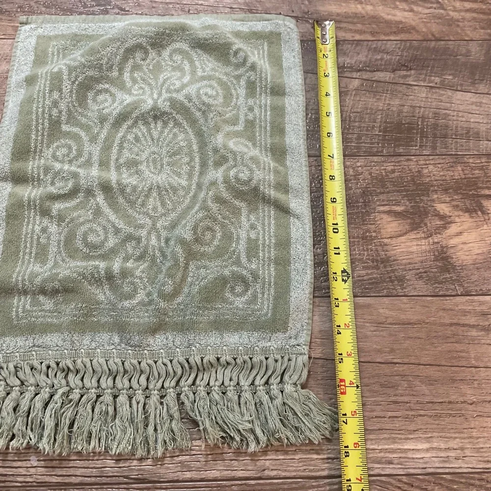 Carrara Italy Sage Green Damask Hand Towels Set (2) Cotton Viscose Fringed 12x18